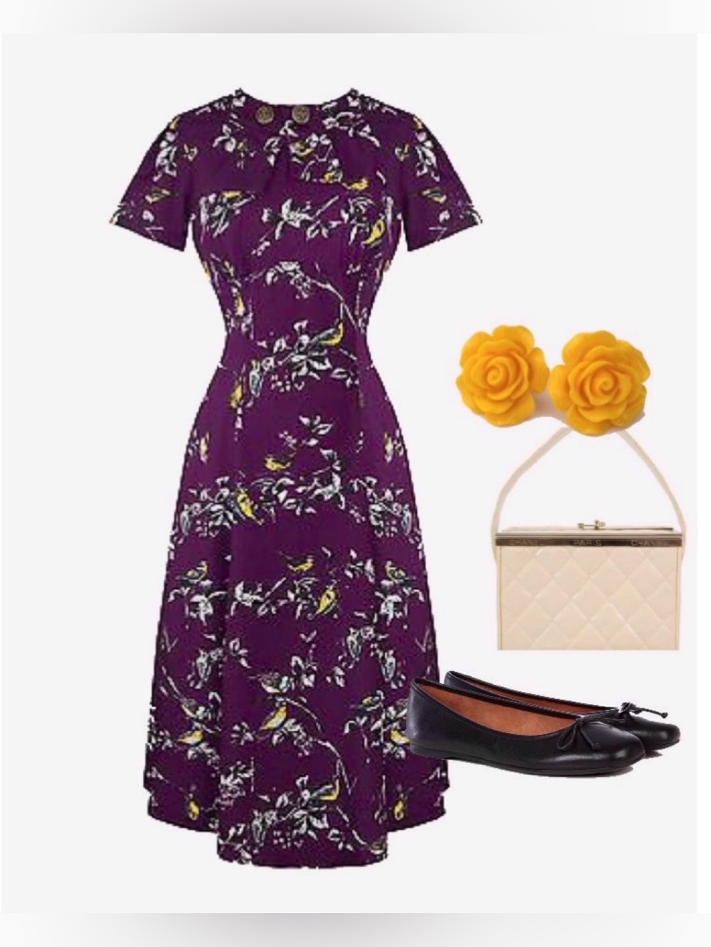 Hell Bunny Aubergine Birdy Dress Size Small - Picture 4 of 17